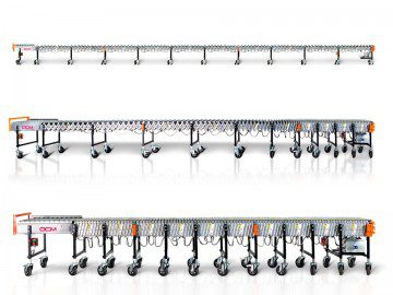 Transportador OCM de rodillos extensible y flexible en su posición completamente compactada o cerrada